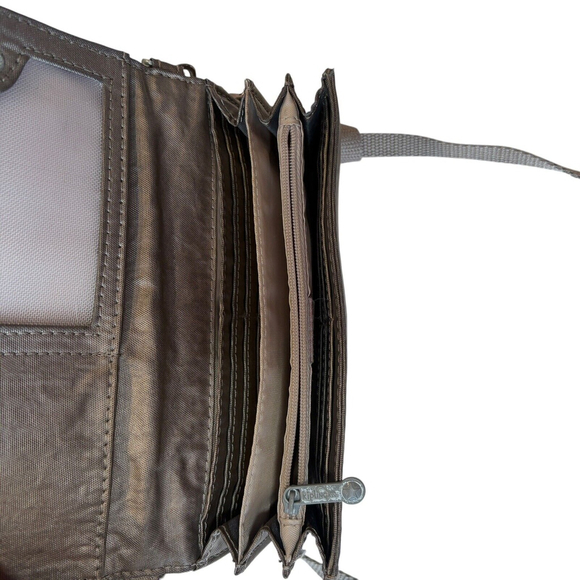 Kipling Wallet Full Size Crossbody Nylon Pewter Bifold - Picture 7 of 11